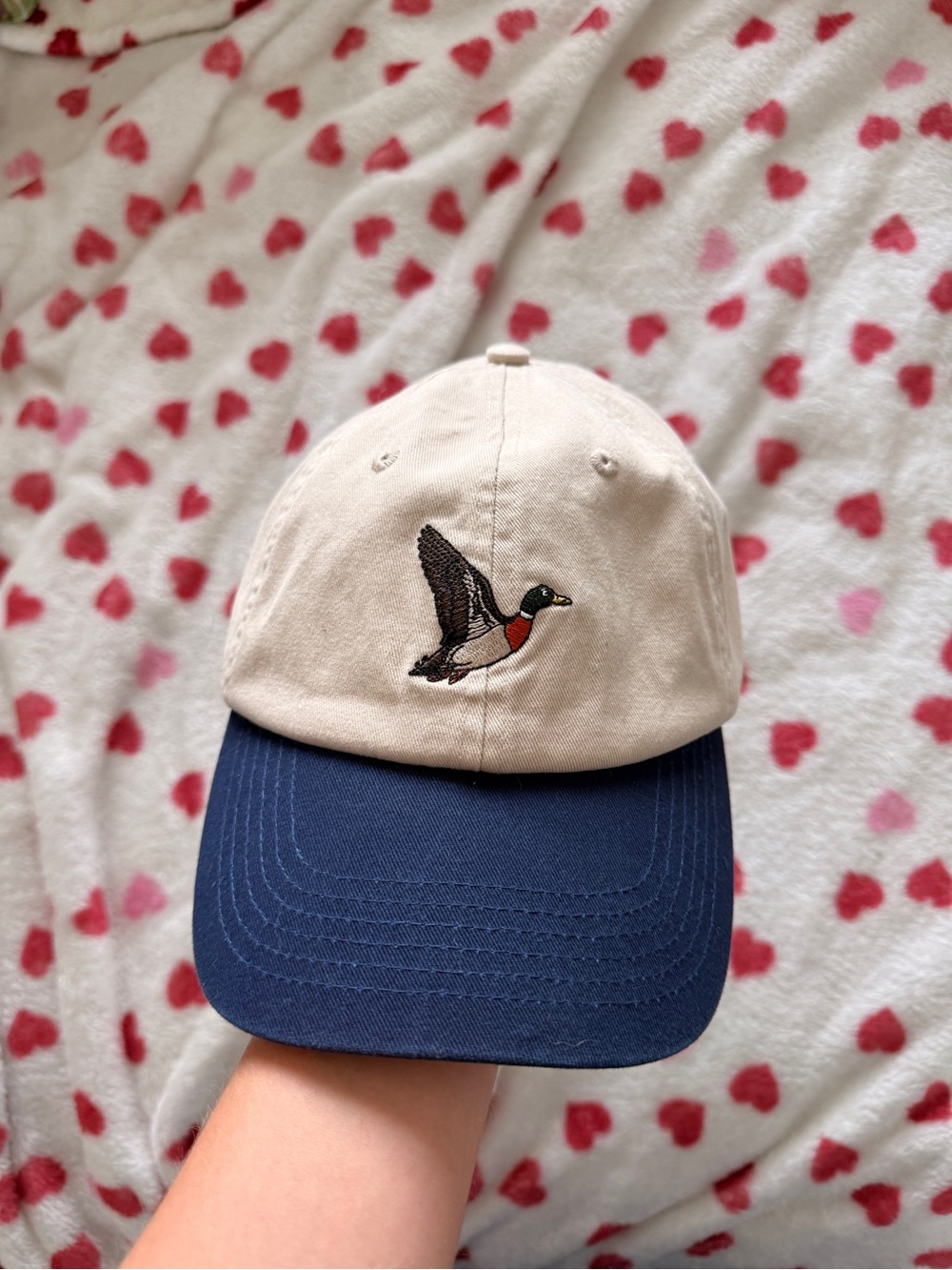 Indigo Two-Tone Duck Embroidered Cap in Cream and Navy - Picture 3 of 4